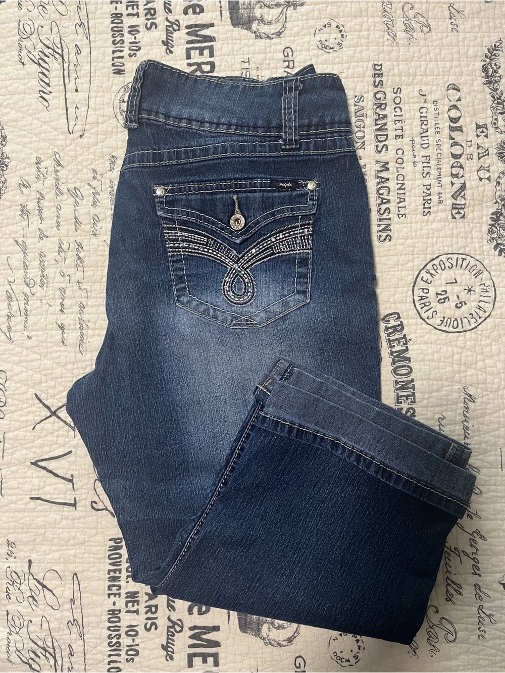 Angels Dark Blue Boot Cut Jeans with Embroidered Back Pockets